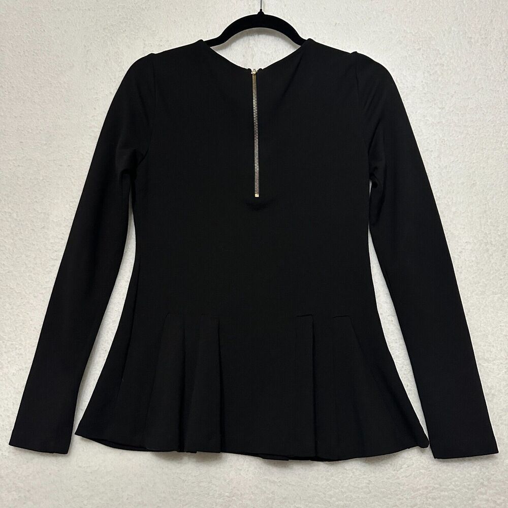 Carmen Marc Valvo Womens Black Peplum Top Size S Preppy Office Casual Minimalism - Picture 2 of 9